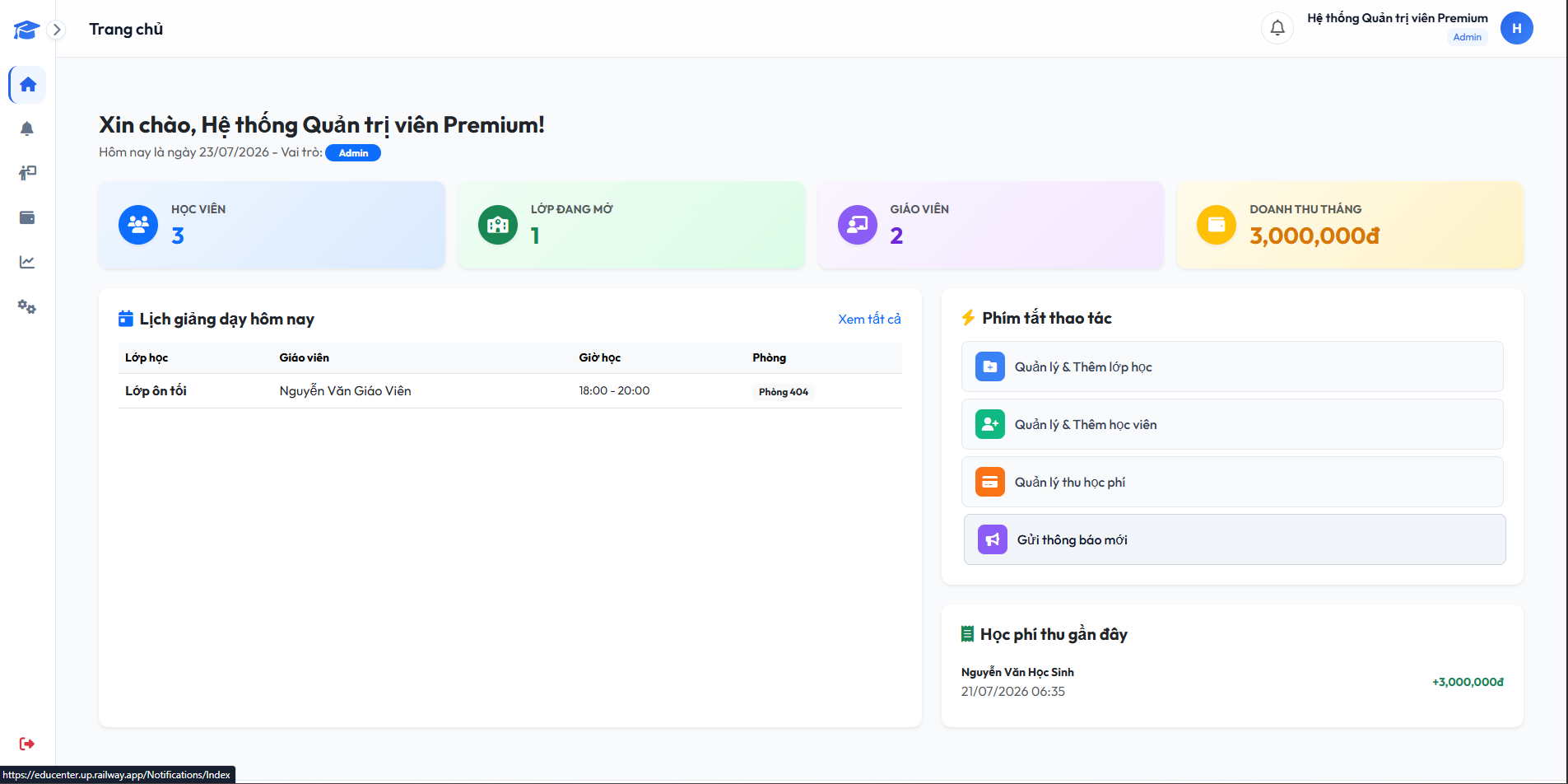 Web quản lý trung tâm dạy học